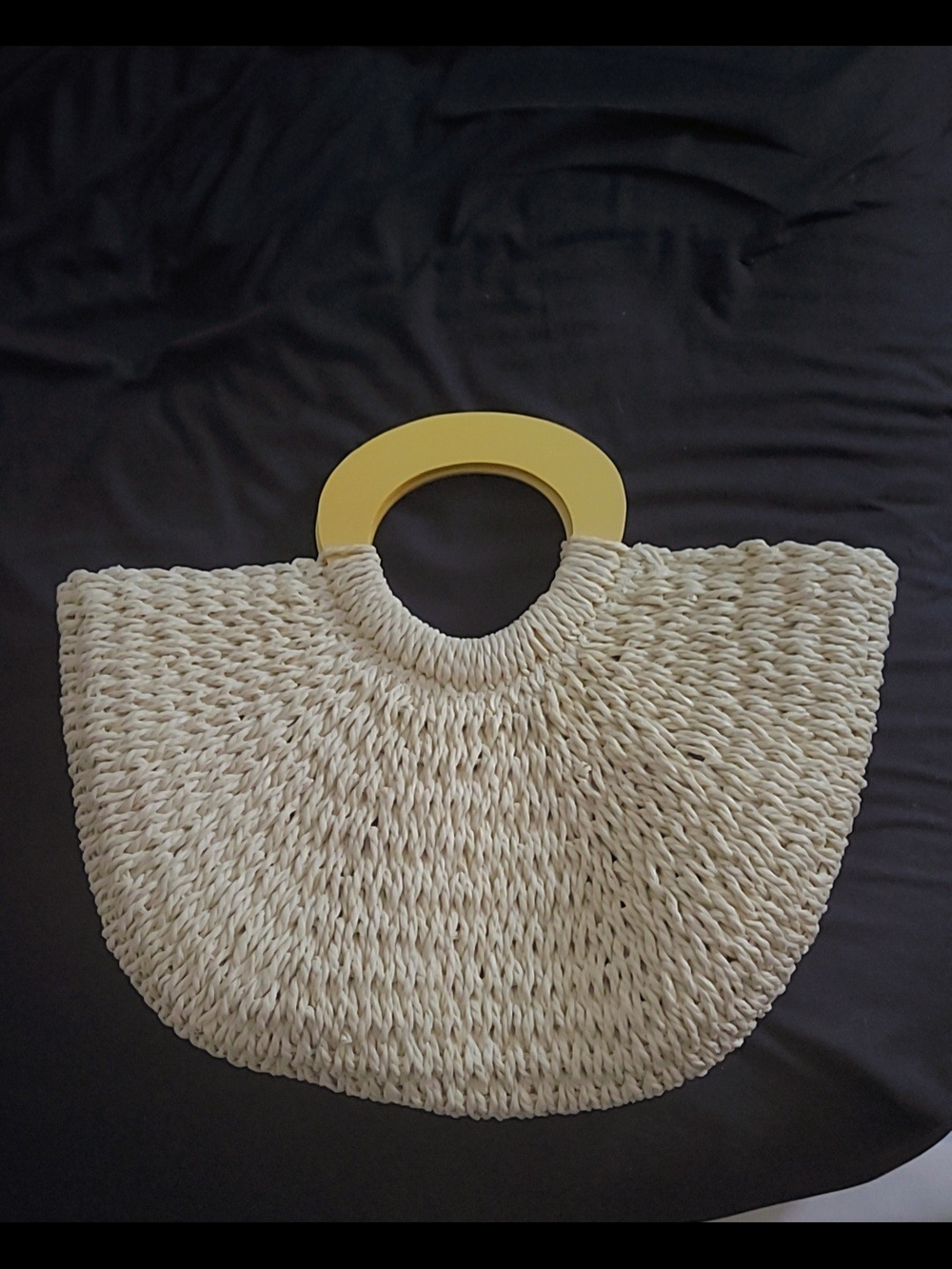 Small Woven Straw Bag with Wooden Handles